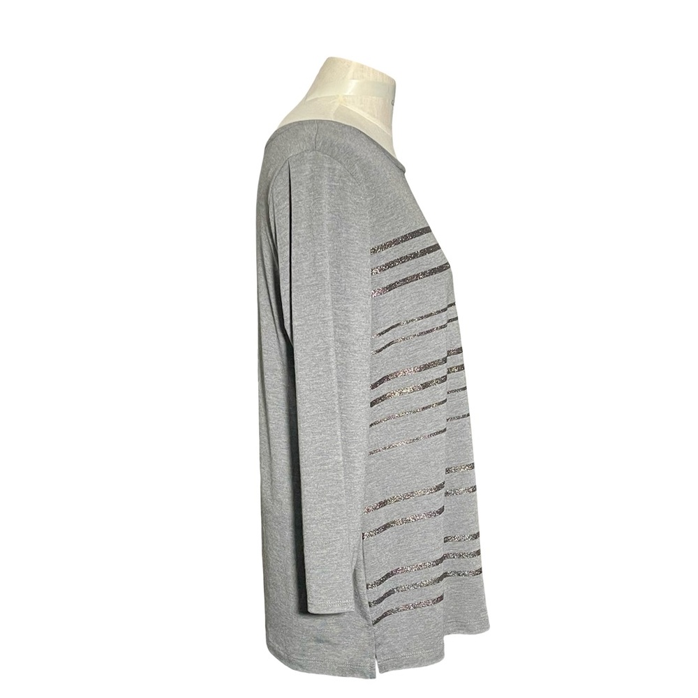 Liz Claiborne Boat Neck 3/4 Sleeve Pullover Gray Striped Knit Shirt Tee SzL NWT - Picture 3 of 9